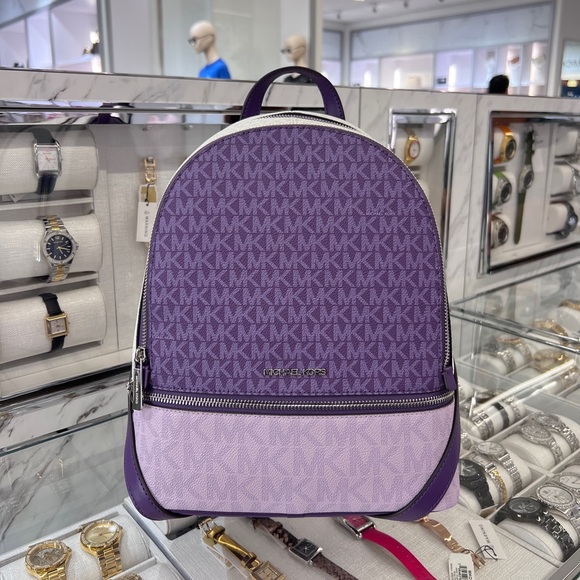 MICHAEL KORS Rhea Medium Color-Block Signature Logo Backpack - Picture 2 of 12